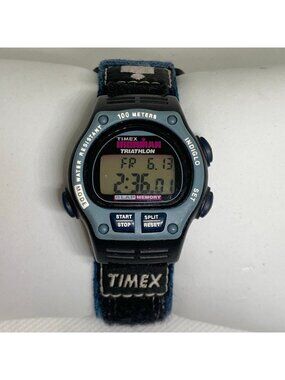 Timex Ironman triathlon kids digital watch 8 lap black blue tone 100MWR up to 7”